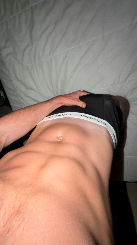 [19] on my knees showing off my abs and bulge. Like what you see?