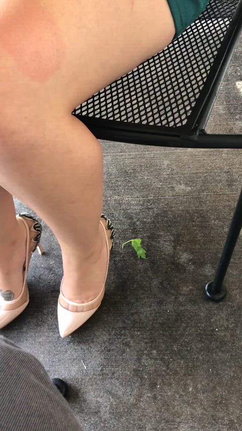 Flashing my pussy during our anniversary dinner