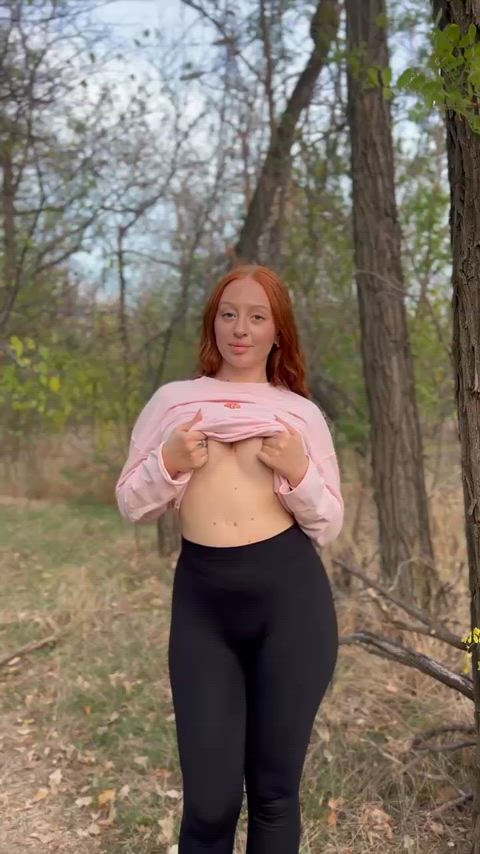 Just showing my tits on a walk in the woods