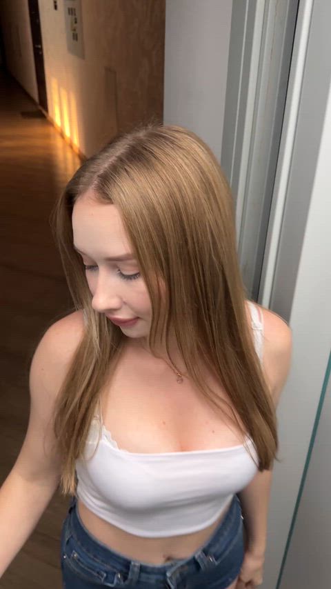 elevator doors could open any second, but my mouth is stuffed full of cock