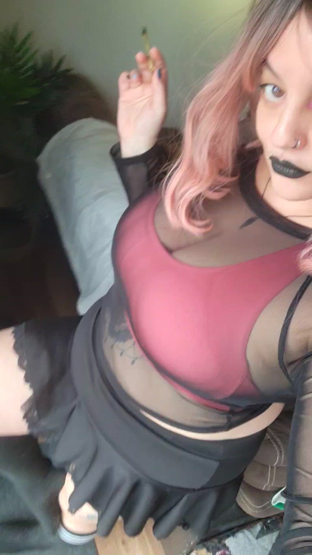 Big Tits, Clothed, Curvy, Goth, Sheer Clothes, Smoking