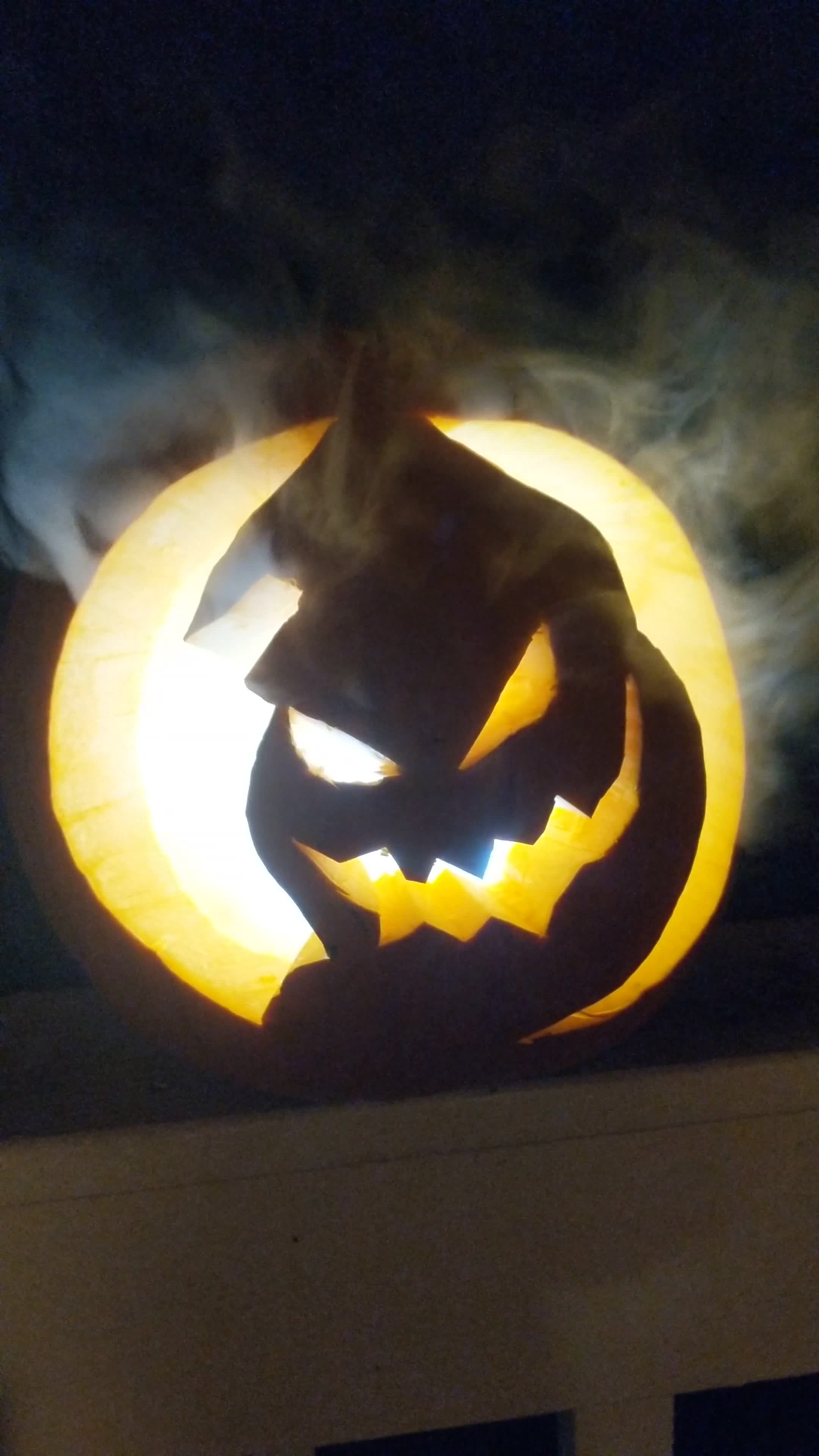 I drew Oogie Boogie and Daddy carved him! Our first pumpkin together ♥️🎃
