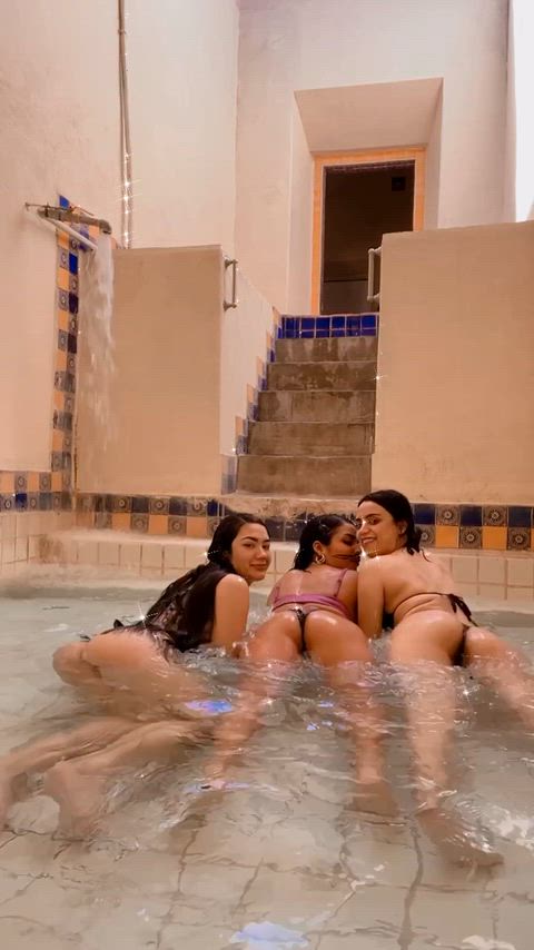 Latinas getting wild on this public pool