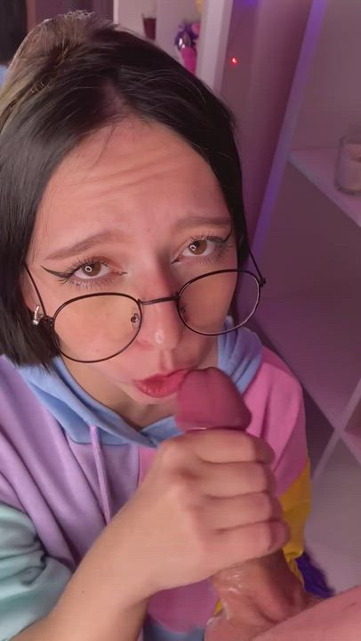 20 Years Old 2000s Porn Brown Eyes Cum Swallow Eye Contact Glasses Real Couple Short Hair Sloppy Vertical Porn GIF by cyberlycrush