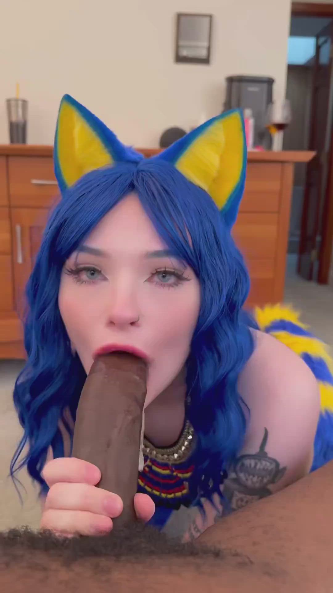 BBC, Blue Eyes, Cosplay, Costume, Deepthroat, Sloppy