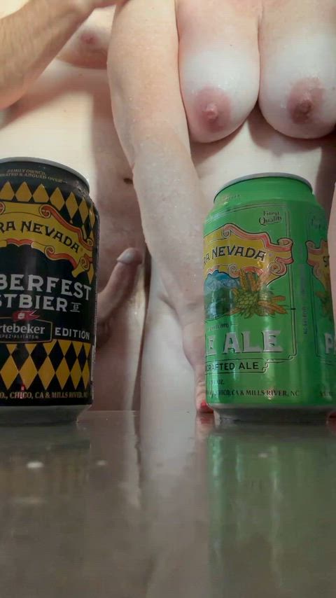 Helping each other getting clean with Friday shower beers.