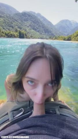 Amateur Beach Blowjob Deepthroat Eye Contact Girlfriend Outdoor Real Couple Teen Porn GIF by duromami
