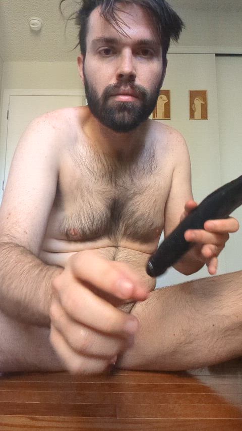 Fucking my hairy ass while my little dick jiggles