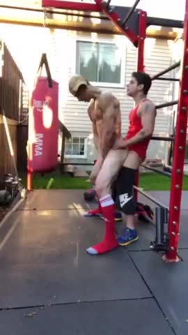 Fucked in his backyard gym