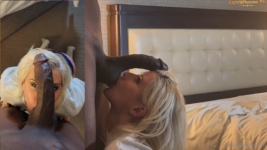 BBC Ball Worship Balls Sucking Big Dick Blonde Cock Worship Interracial MILF POV Wife Porn GIF by manemane6