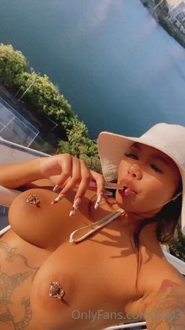 Babe Big Tits Boobs Ebony Nipple Piercing OnlyFans Public Tattoo Titty Drop Porn GIF by populardick