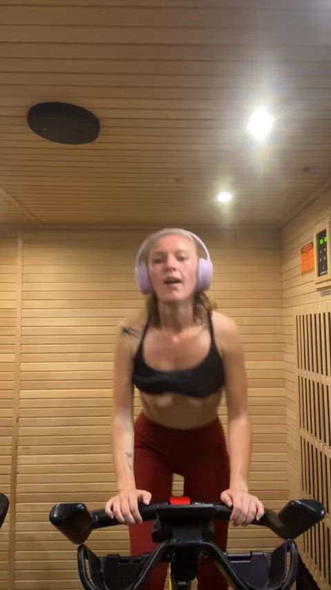 Taking my tits out in the public sauna, I was so nervous but turned on!