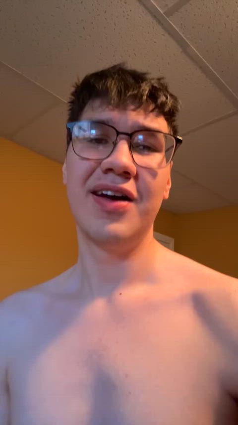 Nerdy college bro jerking his uncut cock