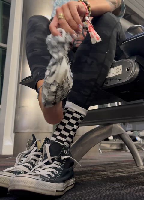 POV: I just finished walking you around the airport on a leash. Now you get to clean my feet with your tongue until we board.