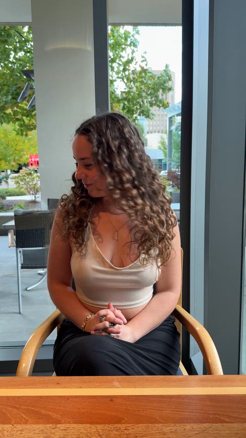 Naughty girl flashing her pussy under the table