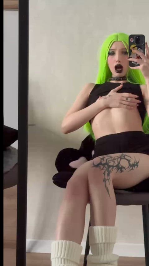 Amateur Ass Babe Cute NSFW Natural Tits Nude Pussy Work green hair Porn GIF by maariii