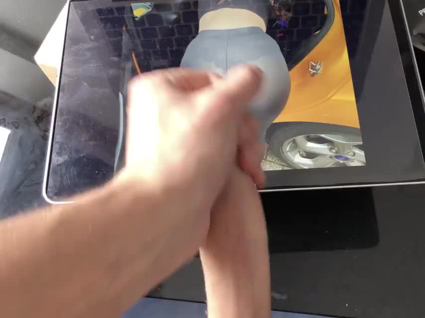Slo-mo cumming on a nice ass in see through leggings