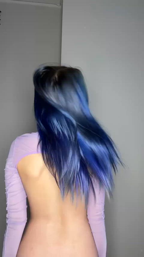 Blue hair with a small tits