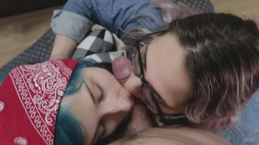 Teacher of Magic and one of her friends with a dick between their mouths