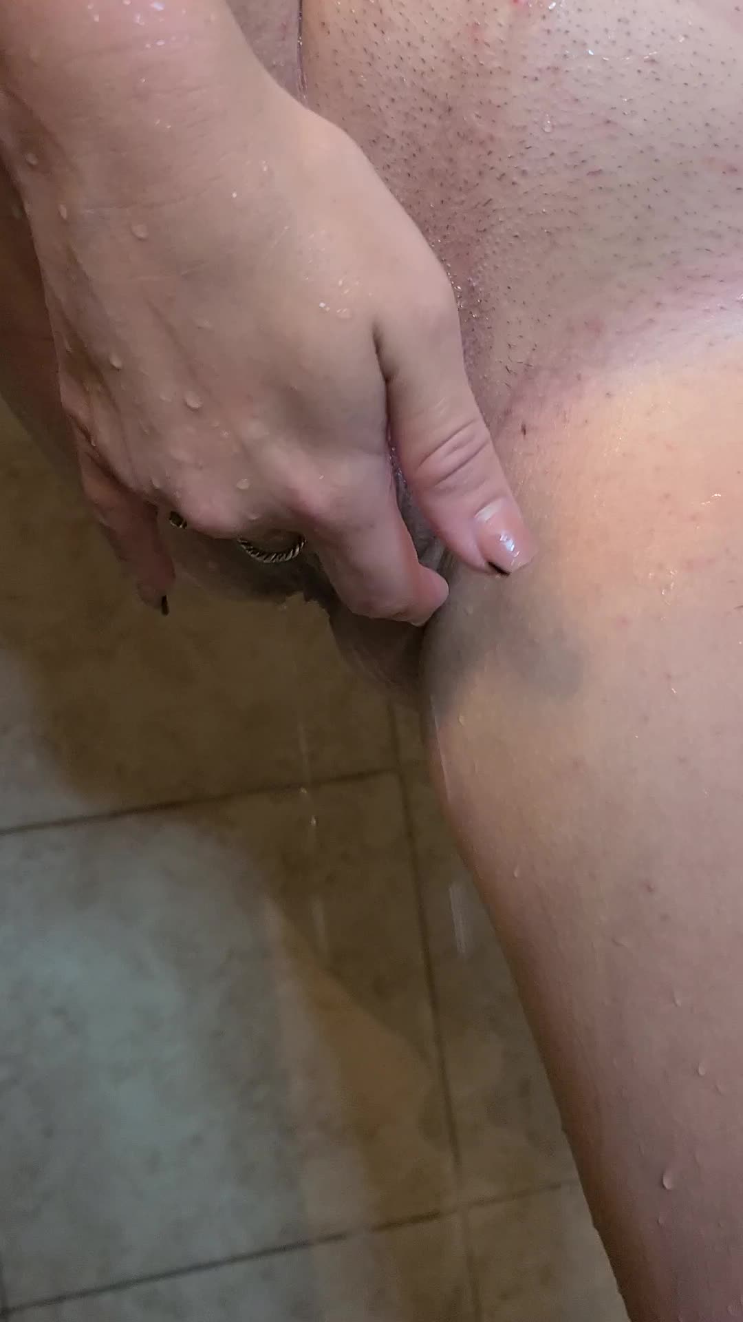 My wife enjoying a fresh load of cum I put in her in the shower this morning!!