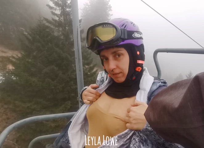 Flashing on the ski lift, cuz it was a cold, grey day with only artificial snow on the slopes