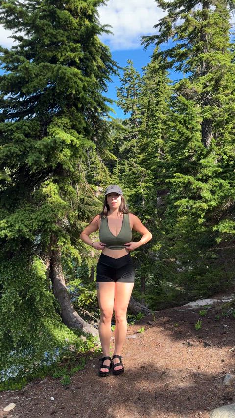 POV: you go hiking with a busty petite slut who loves to flash