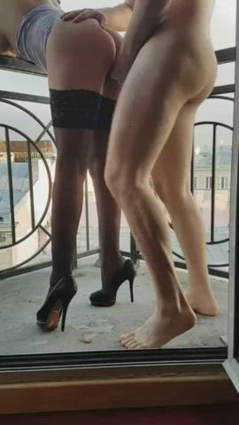 Amateur Cheating Cuckold High Heels Hotwife MILF Public Standing Doggy Stockings Porn GIF by duromami
