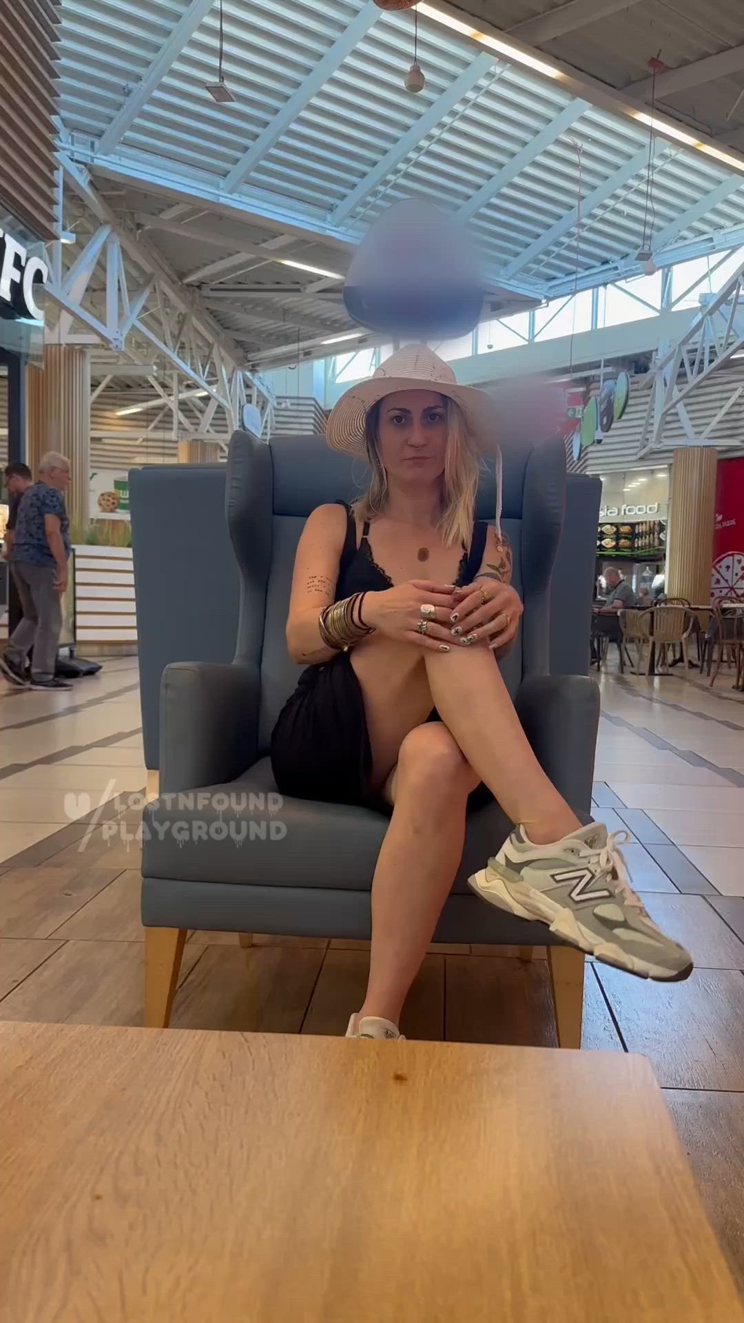 Crotchless panty at the mall [GIF]
