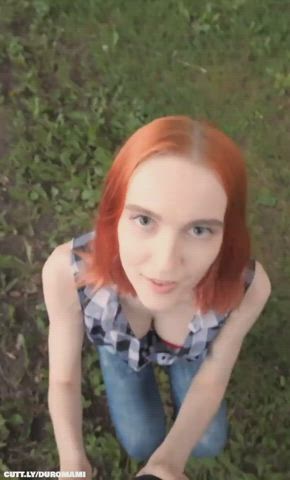 Amateur Big Dick Blowjob Bouncing Tits Cumshot Outdoor Redhead Standing Doggy Teen Porn GIF by duromami