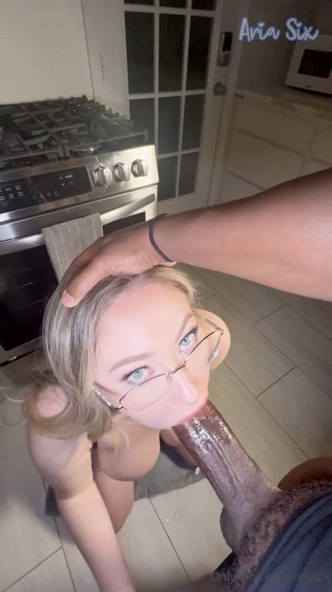 BBC Babe Blonde Blowjob Glasses Interracial White Girl Porn GIF by manemane6