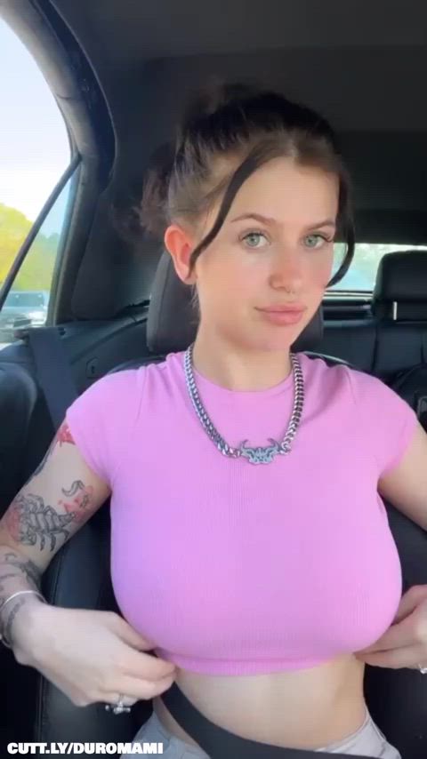 Amateur Big Tits Car Cute Flashing Petite Pretty Teen Tits Porn GIF by duromami