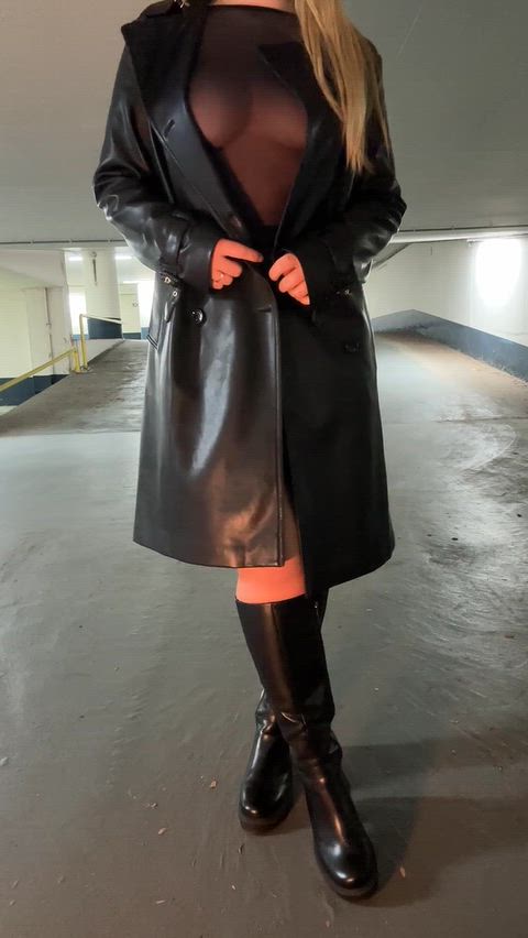 Boots Leather Public Sheer Clothes Skirt r/CaughtPublic Porn GIF by xisabelcortezx