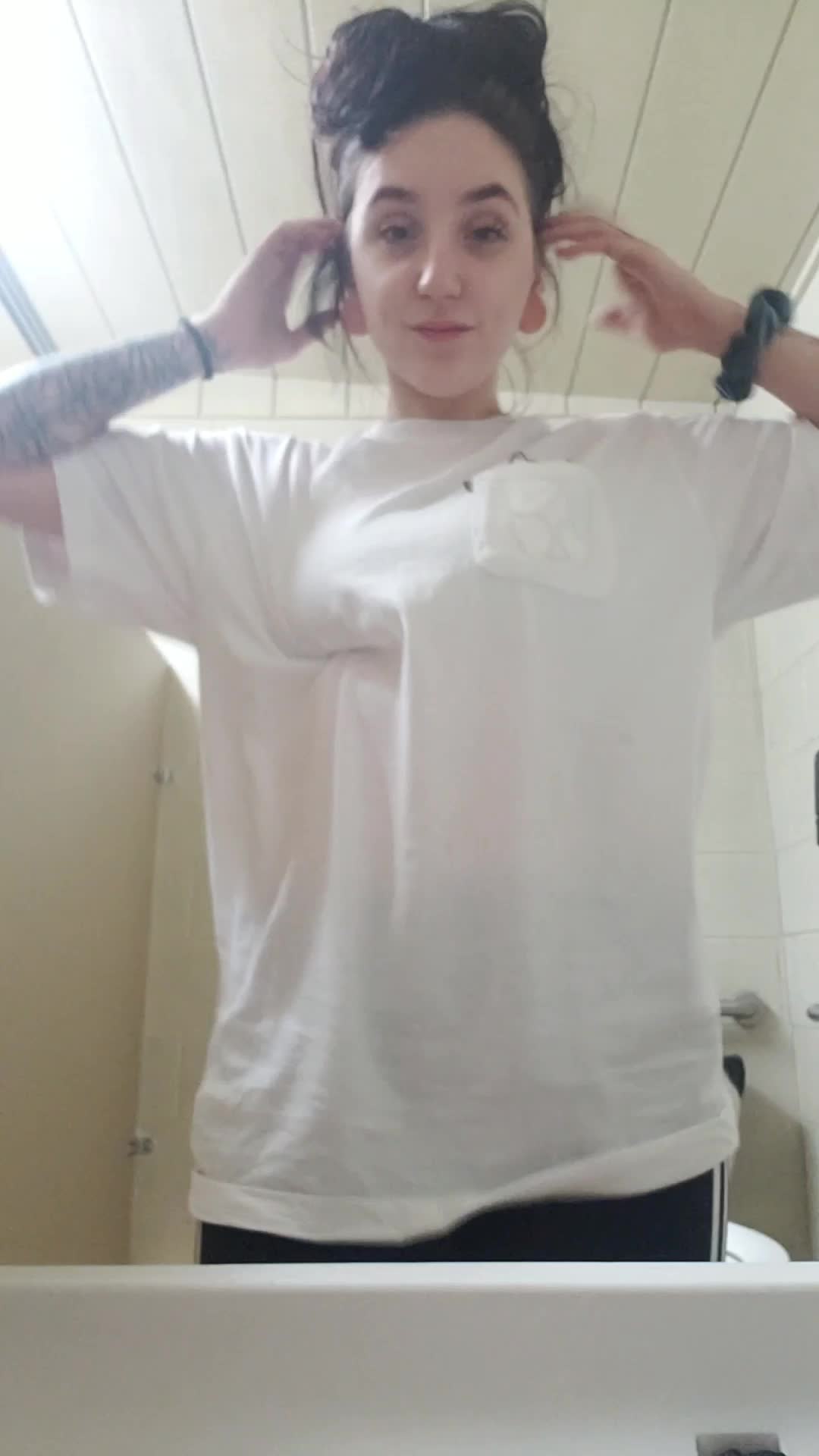 In the public restroom trying to show off to you!