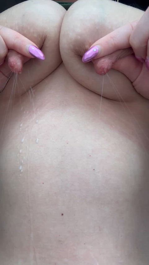 Slow milk drips down my mom body