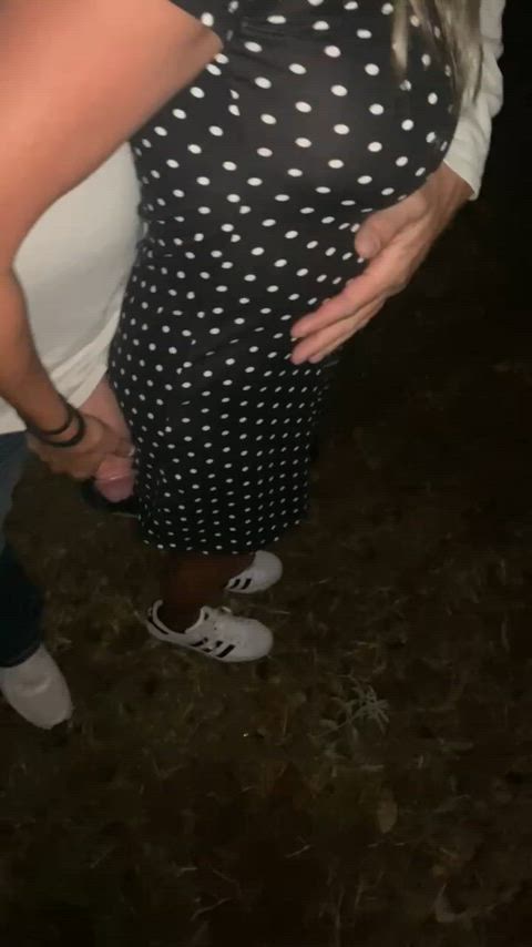 Snuck away from the party but made sure her husband could see us through the window