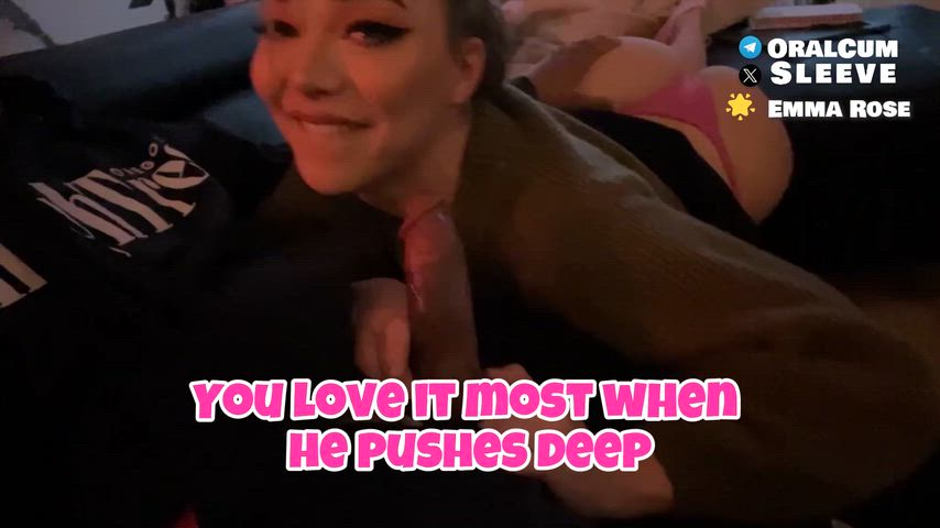 Mouth stretched wide, gagging and moaning as he owns you like the dirty sissy slut you are