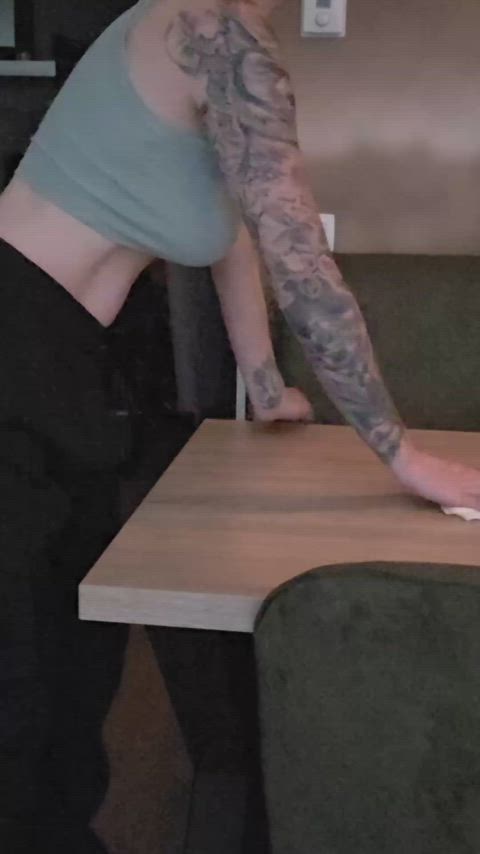 Daddy gets excited when I clean the house, so I let him free use me however he wants