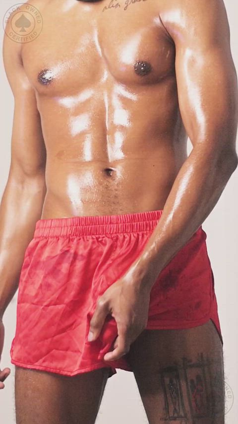 Age 26 Red shorts. Glowing skin. BBC heavy under my grip.