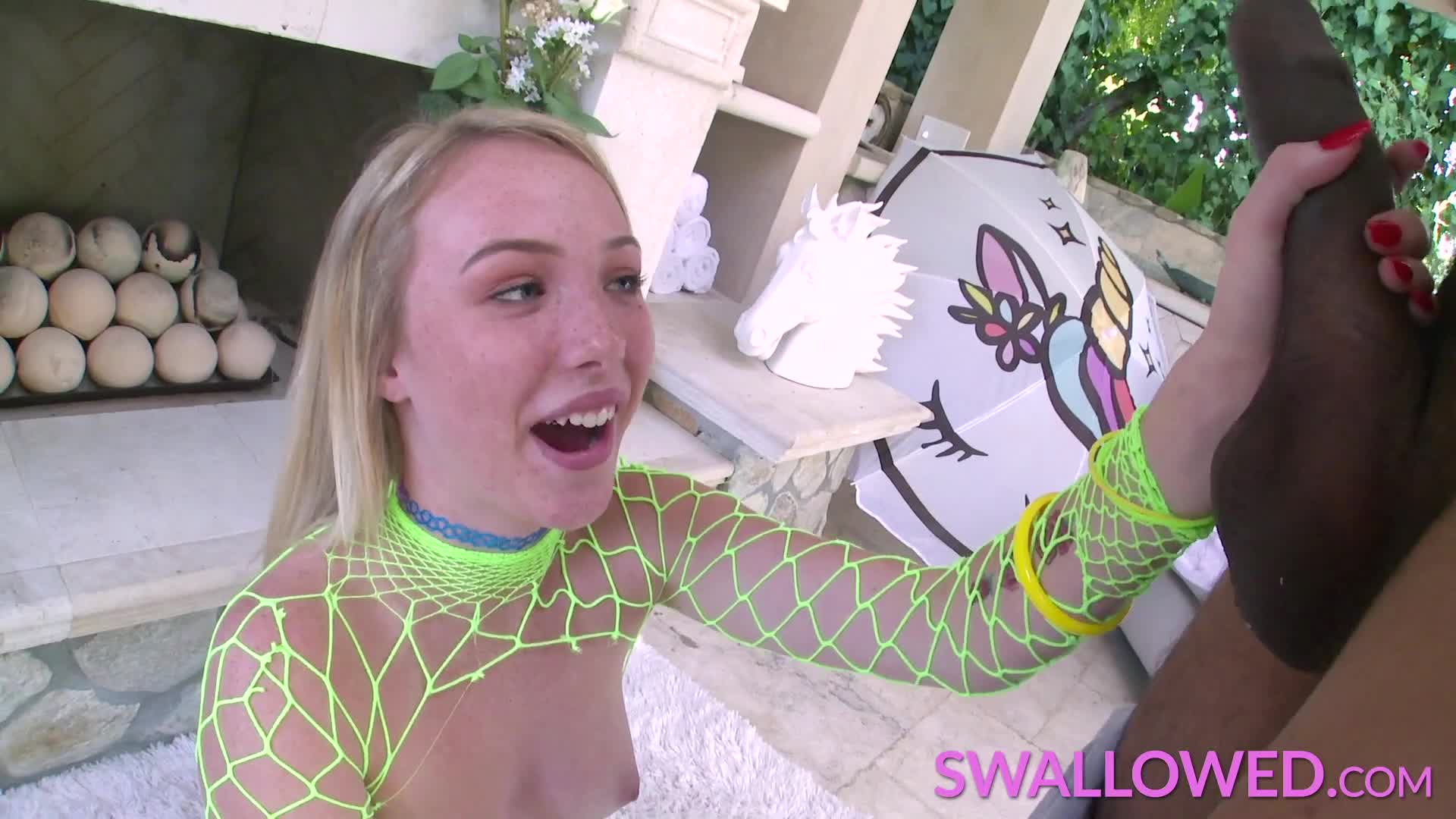 Cute blonde sucks a really big black cock