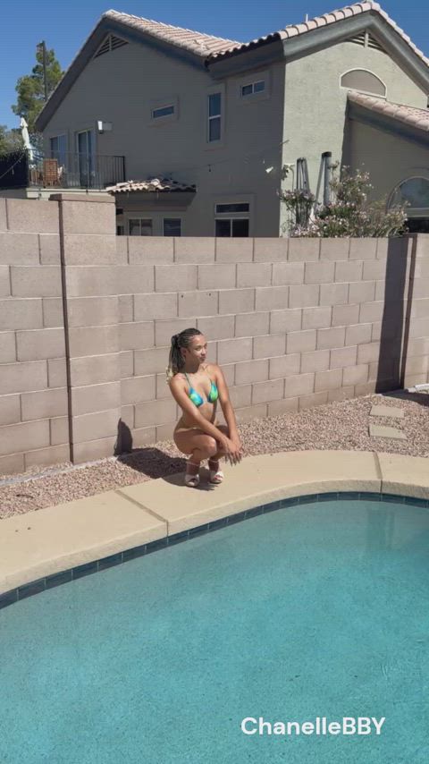 Amateur Bikini CamSoda Camgirl Cute Ebony Outdoor Pool Swimming Pool Teen Porn GIF by camsoda