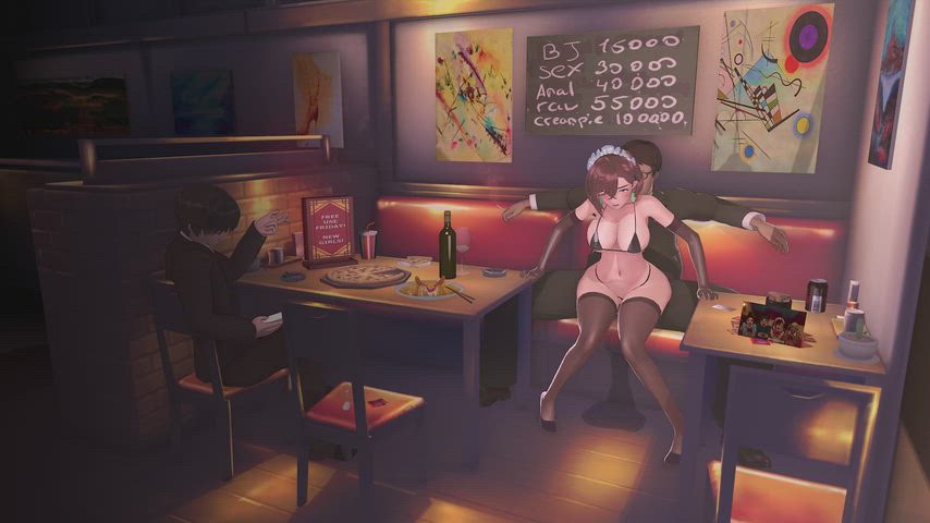 What happened inside MaidCaffe when Okarun was waiting outside for Momo's shift to end