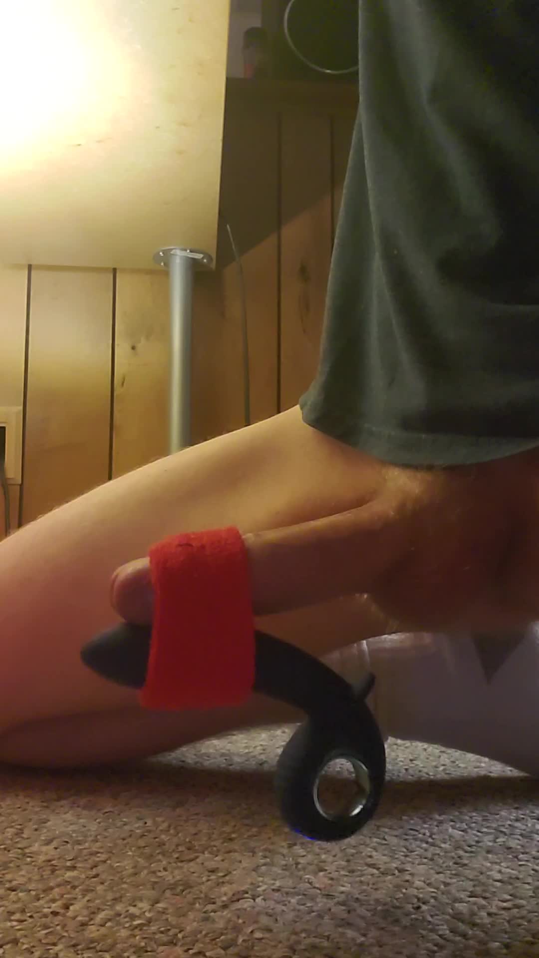 Teasing my cock with on and off vibrations until I cum