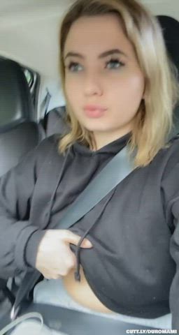 Amateur Areolas Boobs Car Exhibitionist Flashing Natural Tits Public Titty Drop Porn GIF by duromami