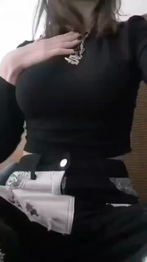 Amateur Big Tits Boobs Brunette Goth Homemade Natural Tits Pale Teen Titty Drop Porn GIF by populardick