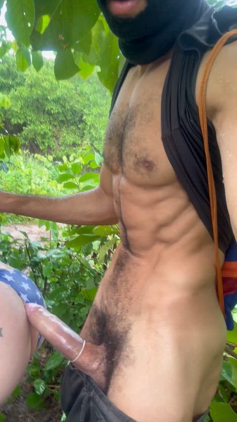 Big cock fucking an ass outdoors in the rain thumbnail