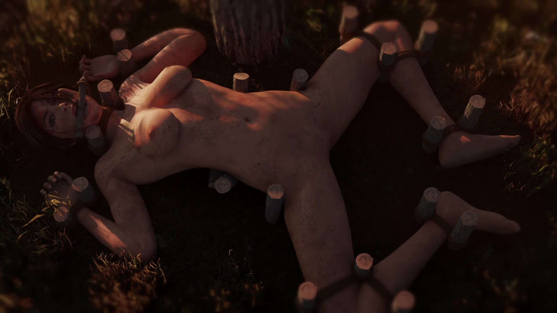 Lara Croft tied down