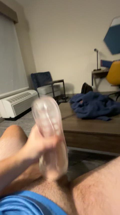 Thick cock splitting this toy open