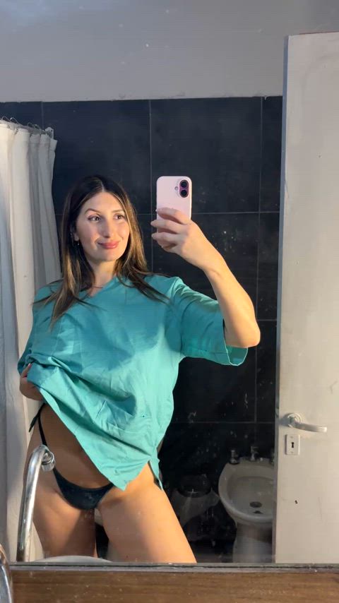 No bra under my scrubs today