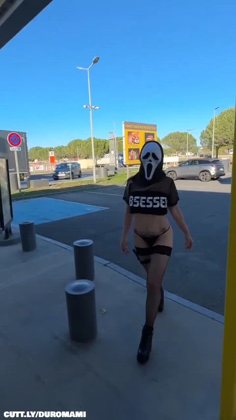 Amateur Ass Costume Exhibitionist Flashing Halloween High Heels Public Stockings r/NSFWFunny Porn GIF by duromami