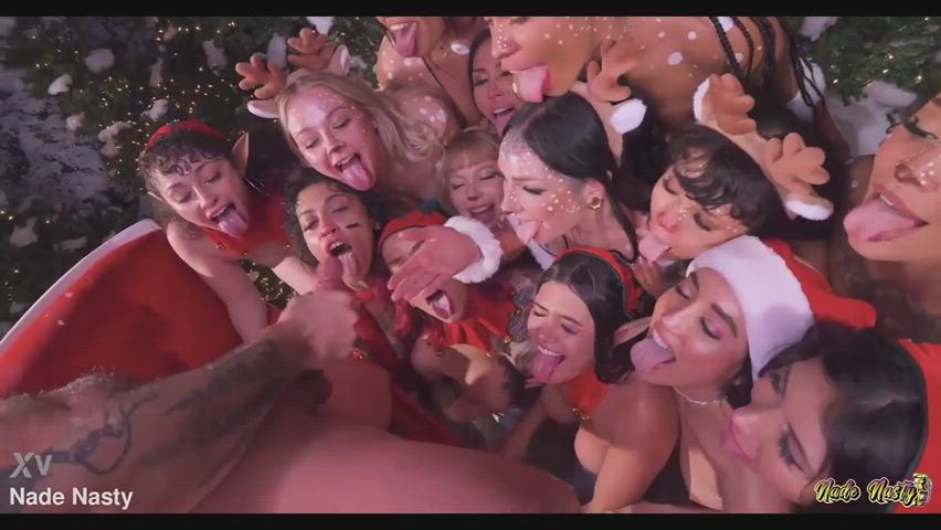 SANTA CUMS ON HIS HAREM OF 15 CHRISTMAS SLUTS BEFORE THE BIG NIGHT (By Nade Nasty)